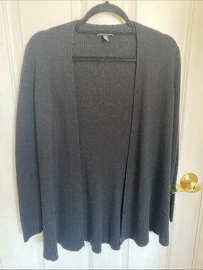 Eileen Fisher Black Wool Open-Front Women's Sweater Cardigan EUC Size XXS